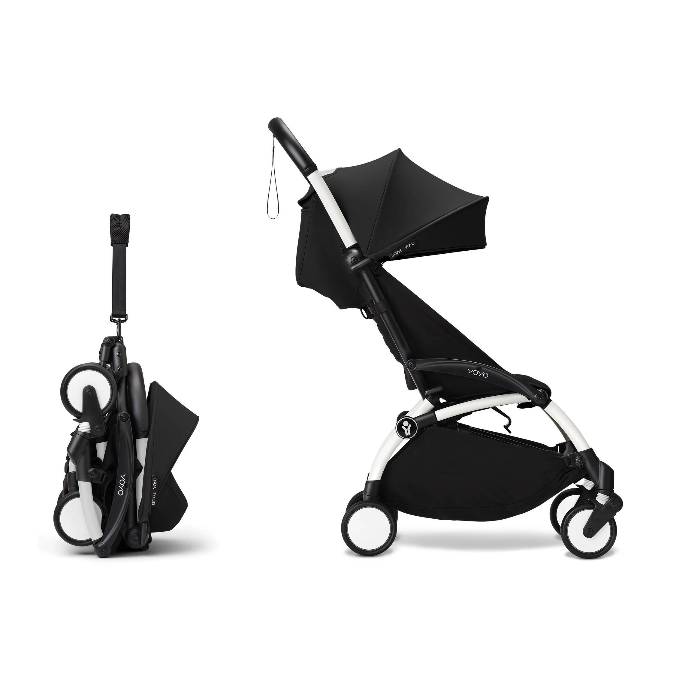 Коляска 2 в 1 Stokke YOYO Newborn Shell White, чорна складання