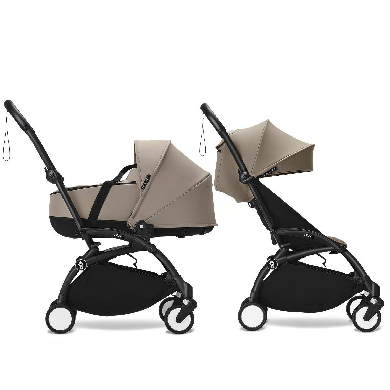 Коляска 2 в 1 Stokke YOYO Newborn Shell Black, бежева дві разом