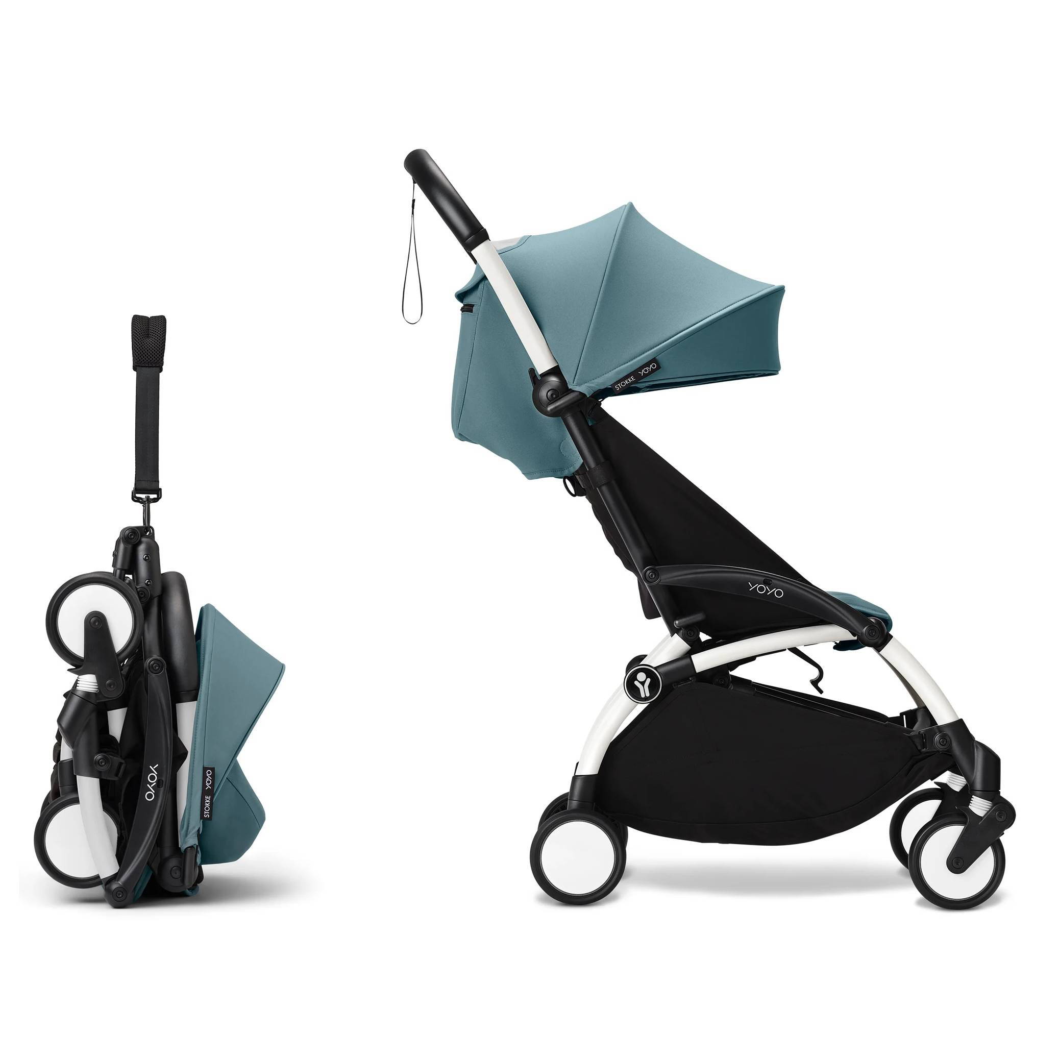 Коляска 2 в 1 Stokke YOYO Newborn Shell White, блакитна складання
