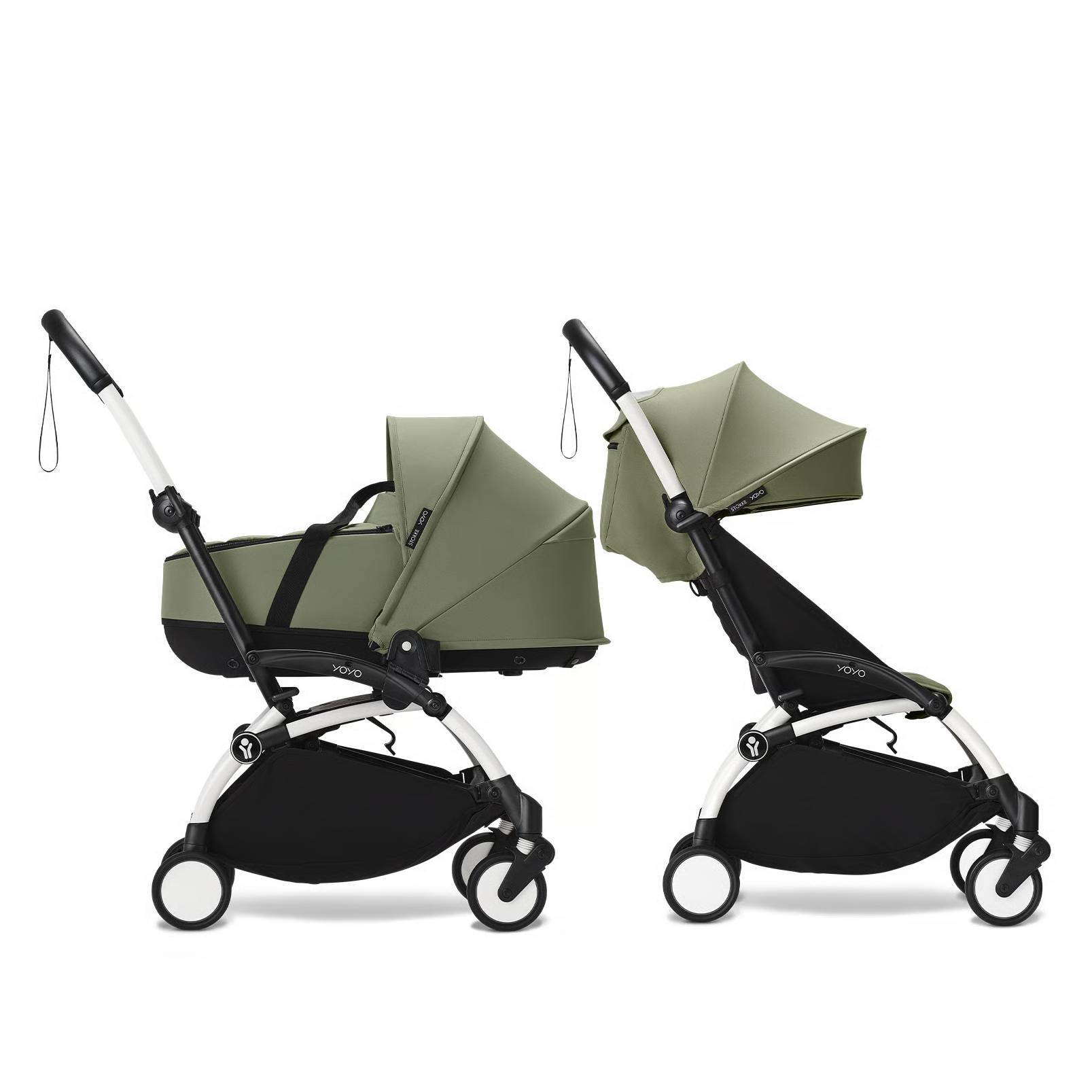 Коляска 2 в 1 Stokke YOYO Newborn Shell White, оливкова дві разом фон