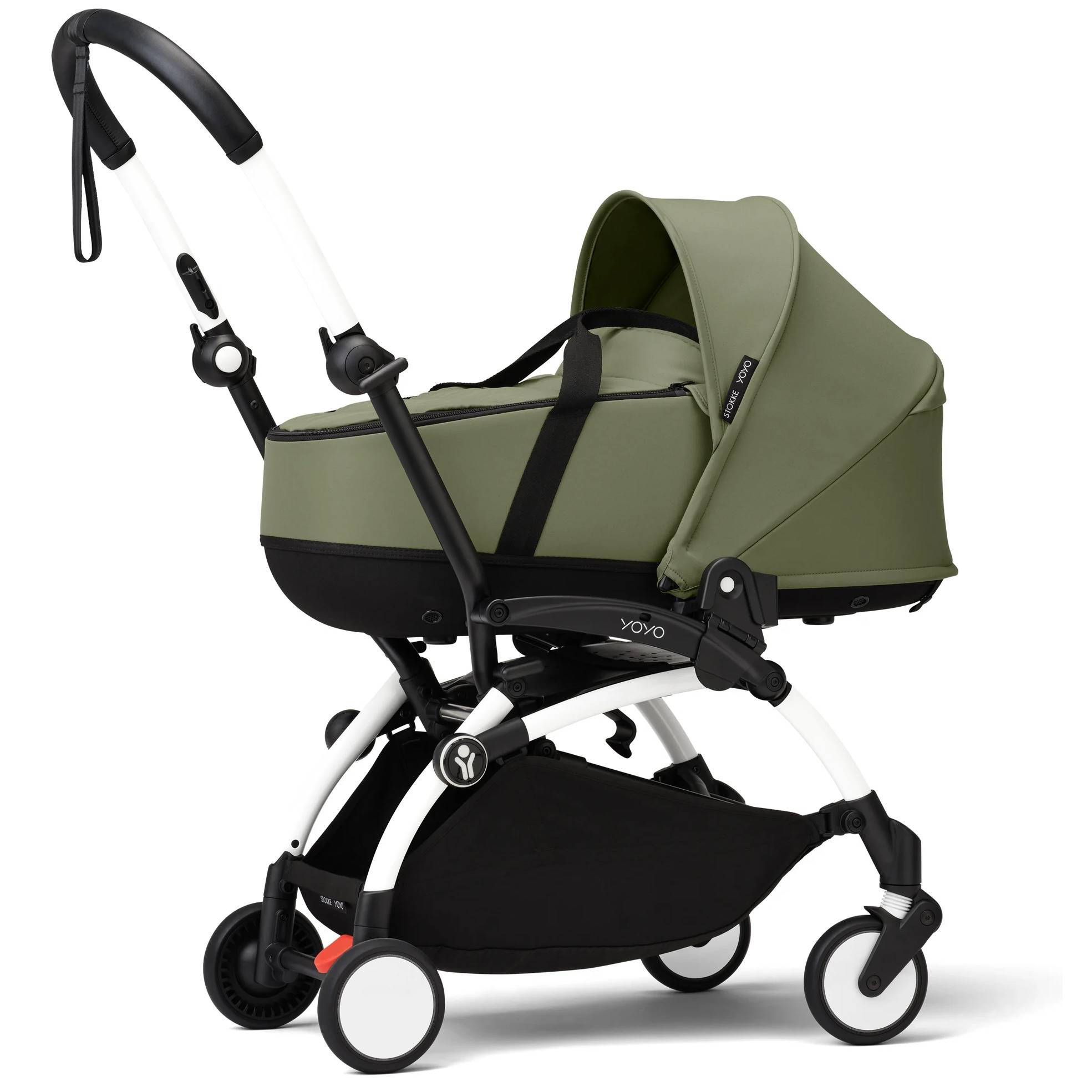 Коляска 2 в 1 Stokke YOYO Newborn Shell White, оливкова люлька