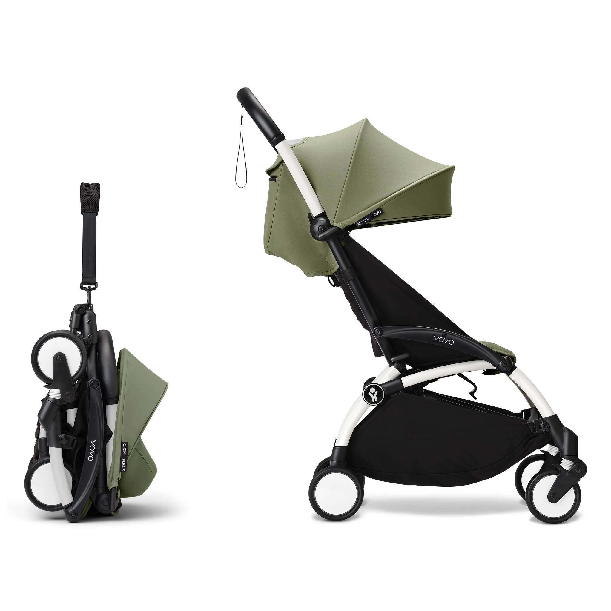 Коляска 2 в 1 Stokke YOYO Newborn Shell White, оливкова складання