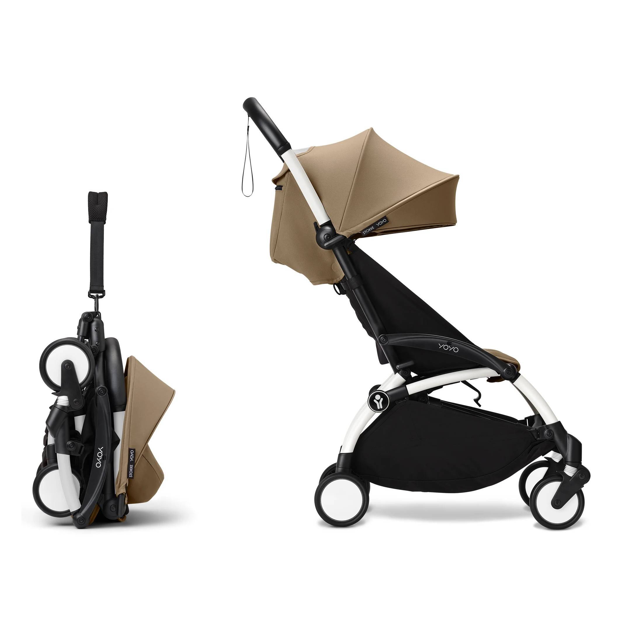 Коляска прогулянкова Stokke YOYO Newborn Shell White, темно-бежева складання