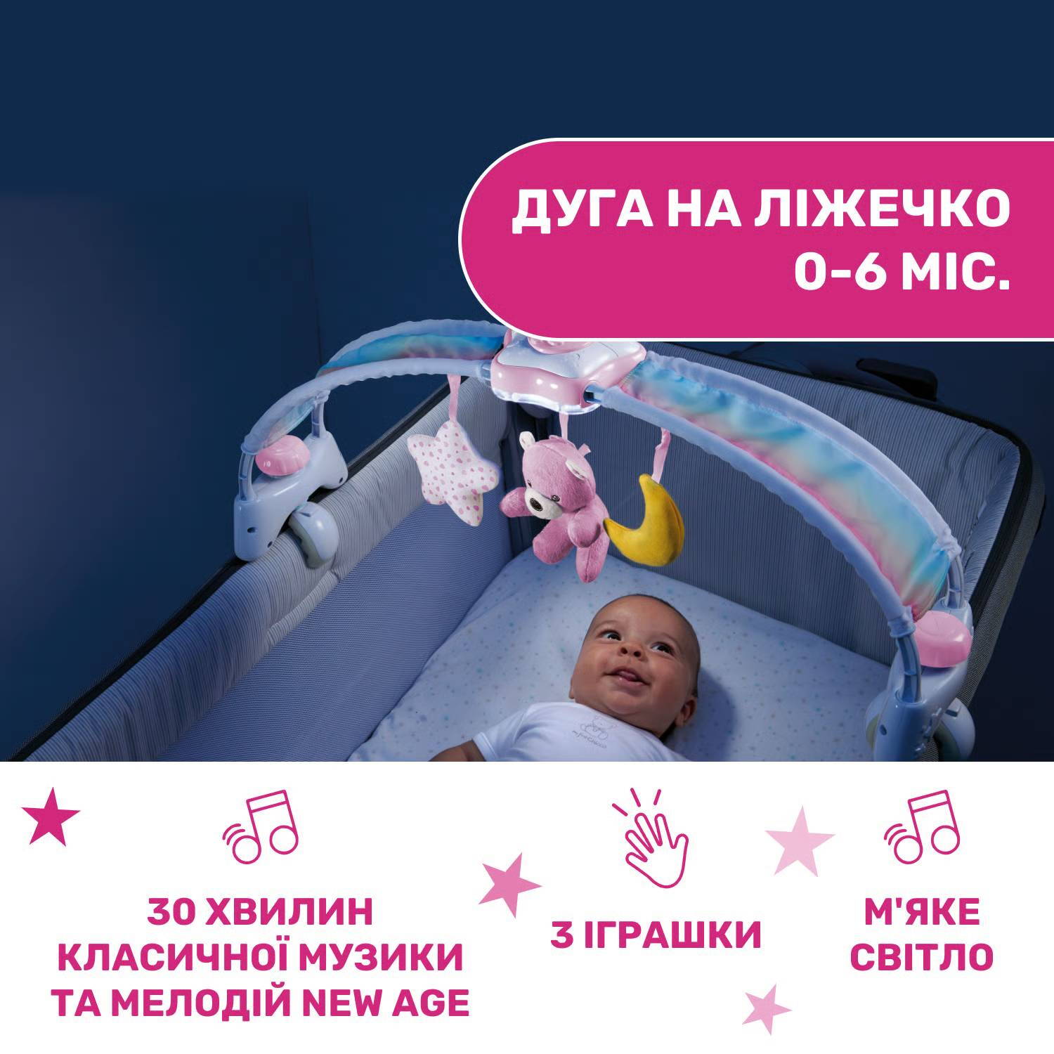 Іграшка-нічник на ліжечко Веселкове сяйво дуга Chicco