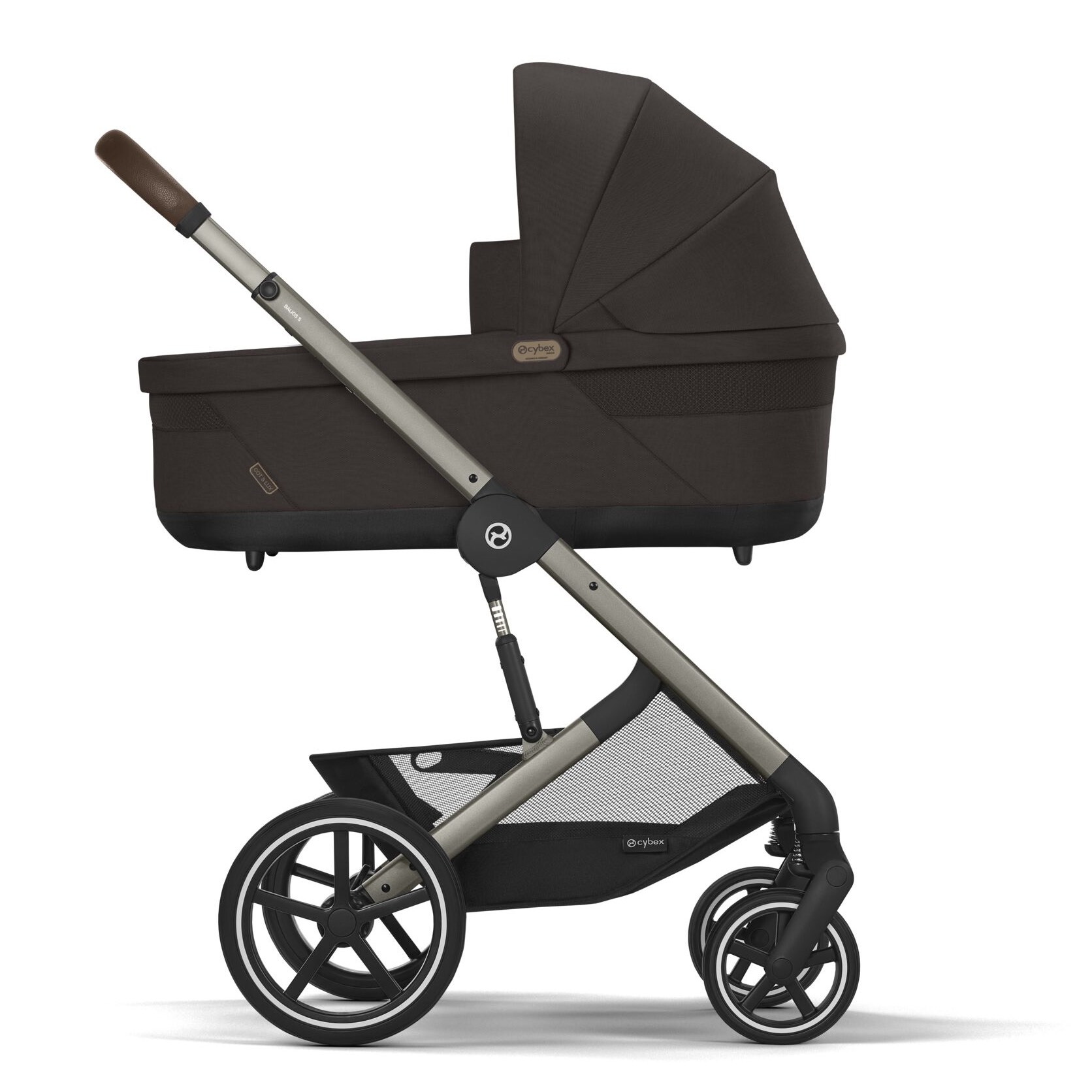 Коляска 2 в 1 Cybex Balios S Lux Chocolate Brown, коричнева люлька бік