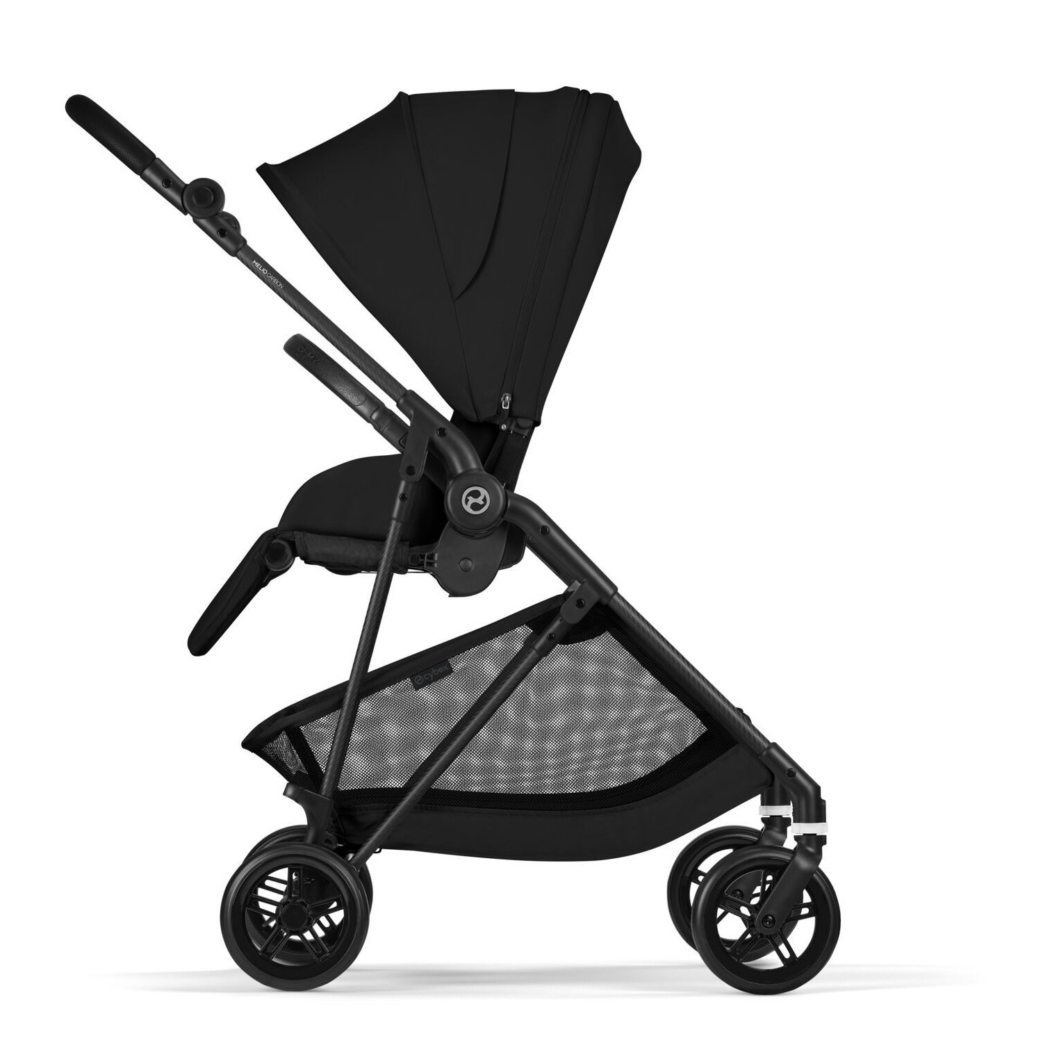 Коляска прогулянкова Cybex Melio Carbon, чорна сітка бік